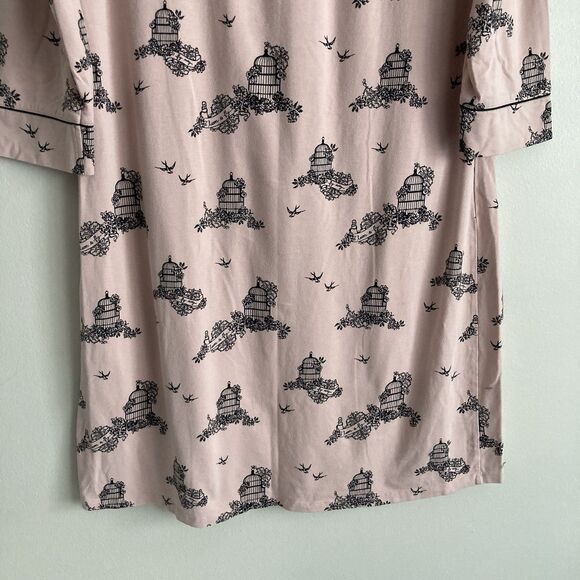 Soma Pink Birdcage Print 3/4 Sleeve Pajamas Nightgown Nightshirt Size Medium - Picture 9 of 10